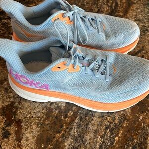 Hoka Women’s Light Blue and Peach Running Shoes